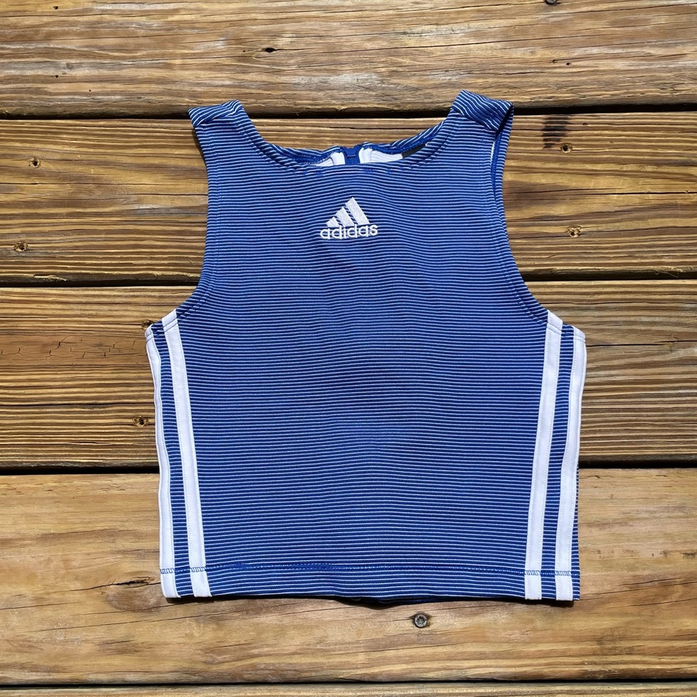Adidas Blue and White Three Striped Crop Top